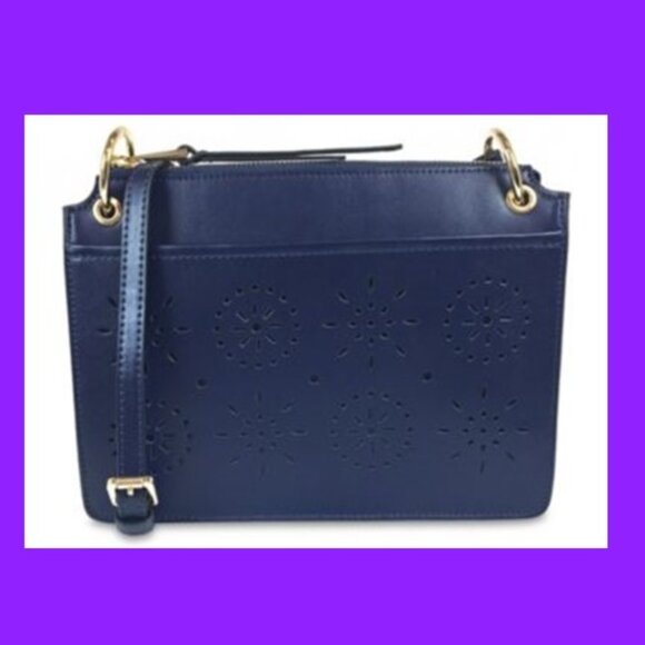 "Ava Burst" Navy Leather Crossbody Handbag by Crown & Ivy (NWT) - Picture 1 of 8